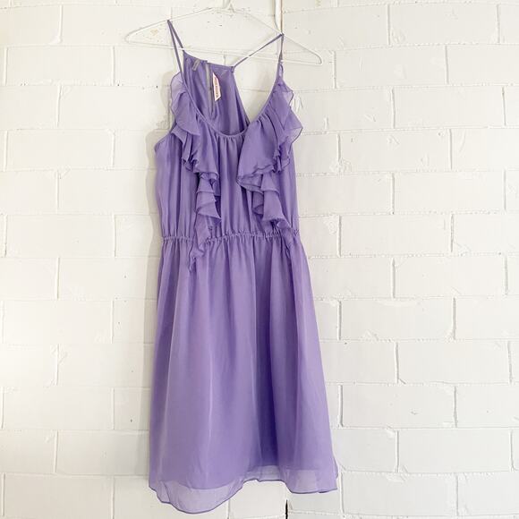 REBECCA TAYLOR Silk Ruffle Dress Purple Small S - Picture 2 of 9